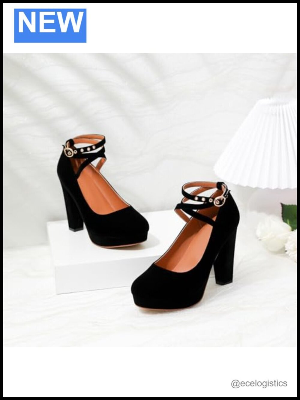 Vintage Platform Pumps Chunky High Heels with Adjustable Ankle Strap Cushioned
